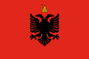 red, black two-headed eagle, yellow crown