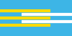 1998 Bosnian flag proposal: blue with five interlaced partial white and yellow stripes