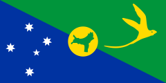 diagonal blue-green, white southern cross, a yellow bird, green map on a yellow disc