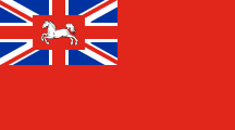 red British ensign, white horse in a red rectangle over the jack