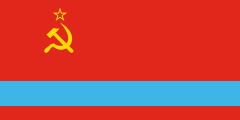 red, yellow hammer and sickle, blue stripe