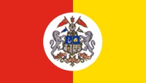 red-yellow, white circle, coat of arms